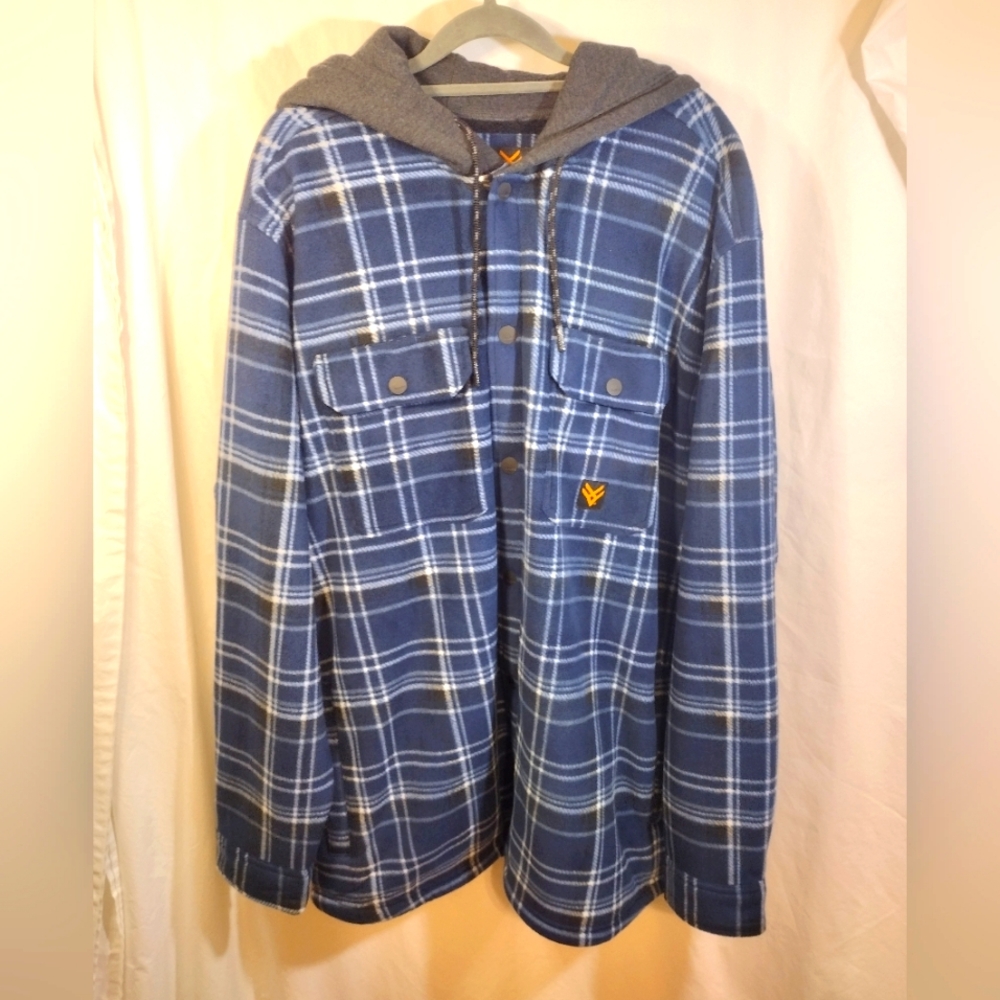 Hawx Men's Blue Plaid Hooded Polar Fleece Jacket